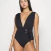 MICHAEL Michael Kors Iconic Solids Belted Surplice Plunge Onepiece - Swimsuit - Black