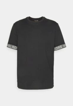 Michael Kors Logo Tape Tee - Basic T-Shirt - Black -Fashion Clothing-Michael Kors 13bcf4a7980e4546bc923b191e662954