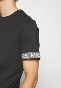 Michael Kors Logo Tape Tee - Basic T-Shirt - Black -Fashion Clothing-Michael Kors 15beff6d9c184b14b28c7a6fd445fa03