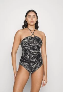 MICHAEL Michael Kors Sonoran Palm Logo Ring Halter One Piece - Swimsuit - Black