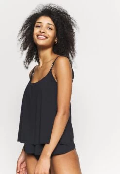 MICHAEL Michael Kors Iconic Solids Double Later Tankini - Bikini Top - Black