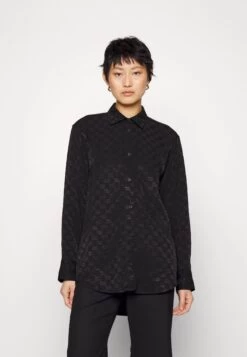 MICHAEL Michael Kors Logo - Button-Down Blouse - Black -Fashion Clothing-Michael Kors 7efea9d453da401ea995e6ce1a9ca3a3