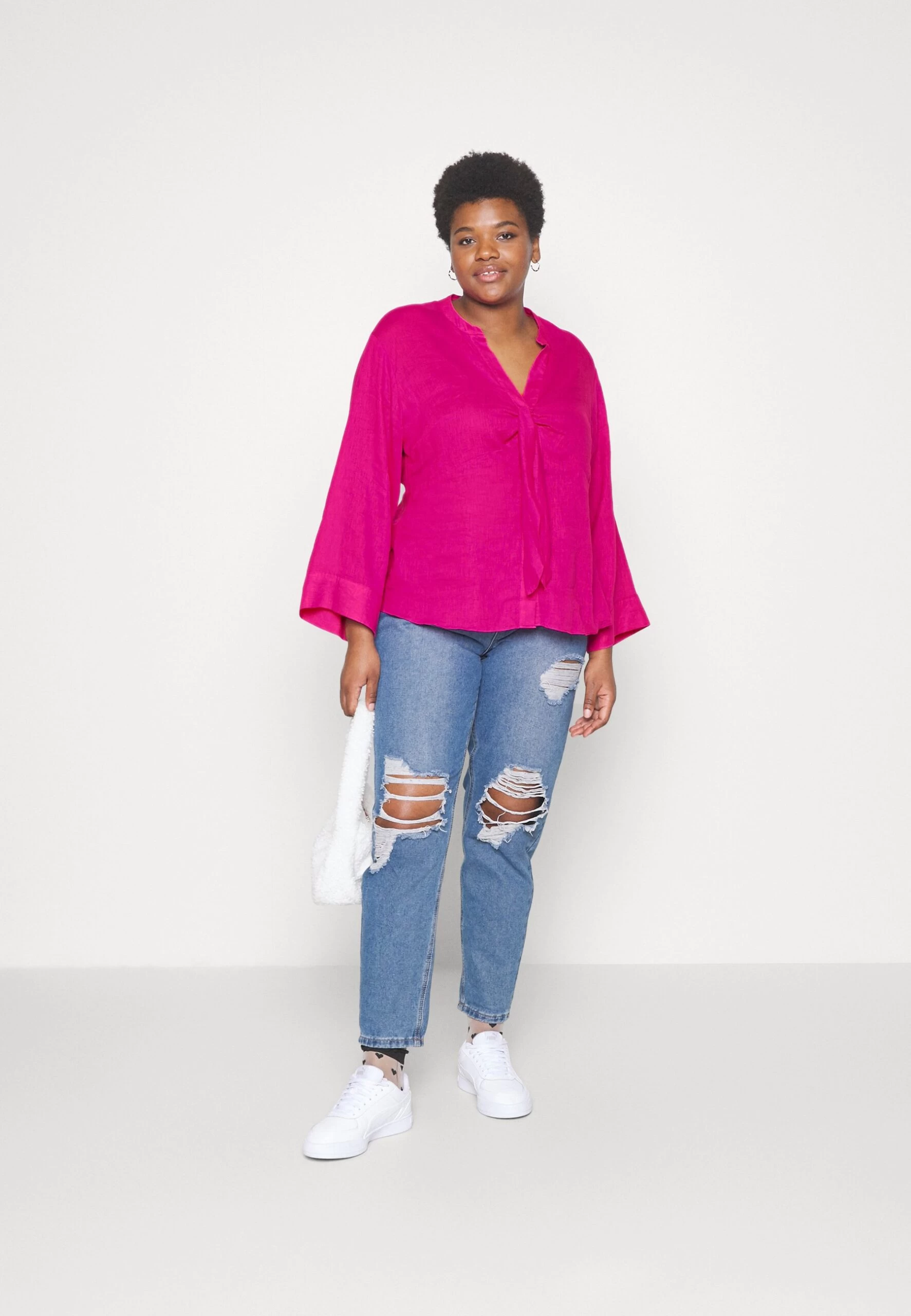 MICHAEL Michael Kors Solid Tie Blouse - Blouse - Cerise 4 MICHAEL Michael Kors Solid Tie Blouse - Blouse - Cerise - Image 2