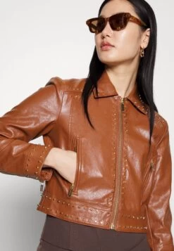 MICHAEL Michael Kors Faux Leather Jacket - Luggage -Fashion Clothing-Michael Kors 8c0346fd85924c41a3970bff808de5aa