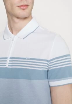 Michael Kors Stripe Tipped Zip Polo - Polo Shirt - Chambray -Fashion Clothing-Michael Kors 8fa9f321a5b04e74bc03548c69851ddd