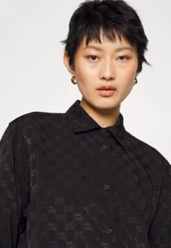 MICHAEL Michael Kors Logo - Button-Down Blouse - Black -Fashion Clothing-Michael Kors a7a1c501221d4856a1ab947bad870be8