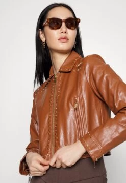 MICHAEL Michael Kors Faux Leather Jacket - Luggage -Fashion Clothing-Michael Kors abb9e88bc12b4f7e9d812c41581a9299