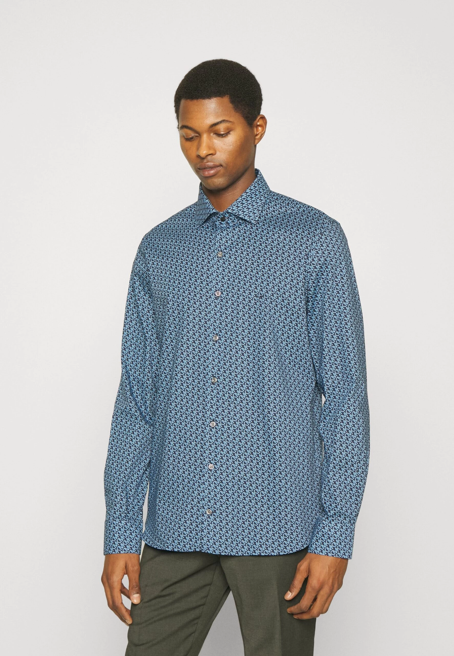 Michael Kors Diagonal Print Slim Shirt - Shirt - Navy 3 Michael Kors Diagonal Print Slim Shirt - Shirt - Navy