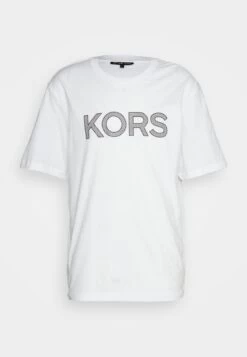 Michael Kors Checker Tee - Print T-Shirt - White -Fashion Clothing-Michael Kors cc9888c9eb5146ecbef91779dea15fc8