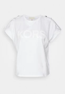 MICHAEL Michael Kors Snap Epaulette- Print T-Shirt - White -Fashion Clothing-Michael Kors d0d1618dda9c4e399221900c047b1bd2