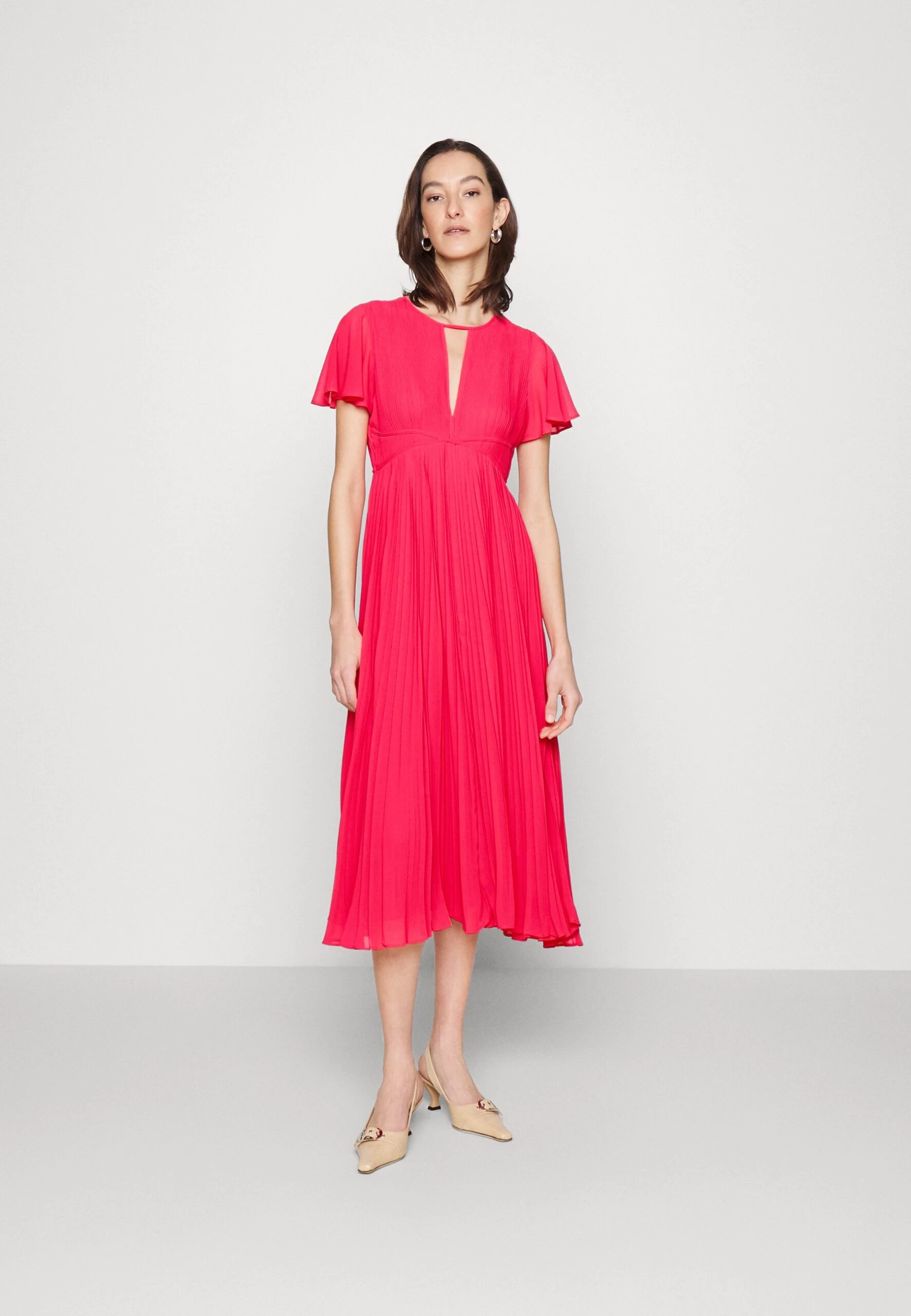MICHAEL Michael Kors Pleated Midi- Day Dress - Geranium 4 MICHAEL Michael Kors Pleated Midi- Day Dress - Geranium - Image 2