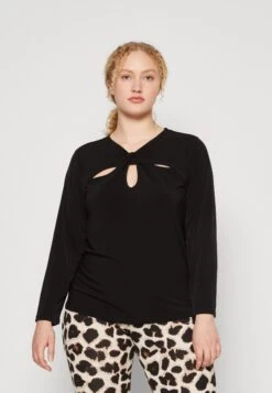 MICHAEL Michael Kors Solidtwist Keyhole- Long Sleeved Top - Black